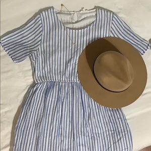 White and Light Blue Pinstripe Dress